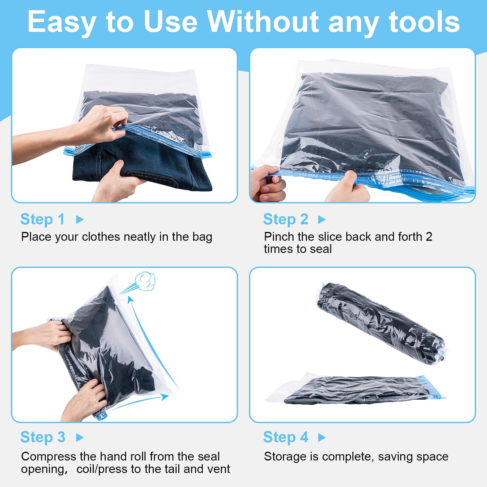 Sacs de scellage de stockage sous vide réutilisables, 10/1 pièces, avec sac sous vide pliable et pliable pour gagner de l'espace, pour vêtements de voyage