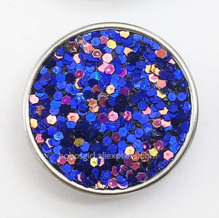 Schitterende glitter zeemeermin veelkleurige koperen armband met 20mm drukknopen, doe-het-zelf armband  mf7767: Donkerblauw