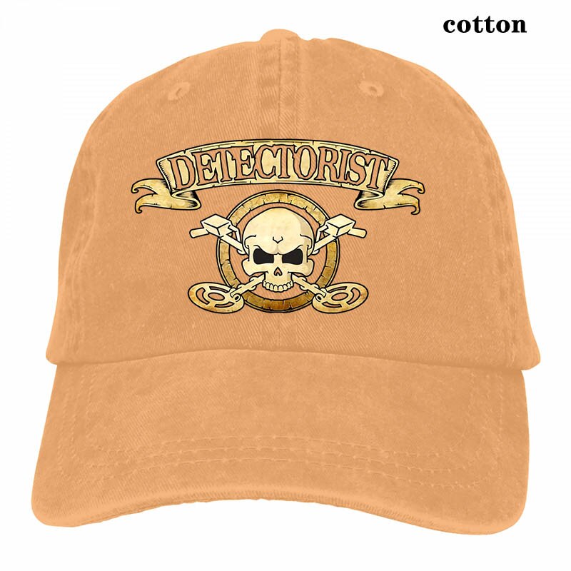 Men detectorist skull & crossbones Metal detector Treasure hunter 2 sided cotton badge Baseball cap men women Trucker Hats: 3-Natural