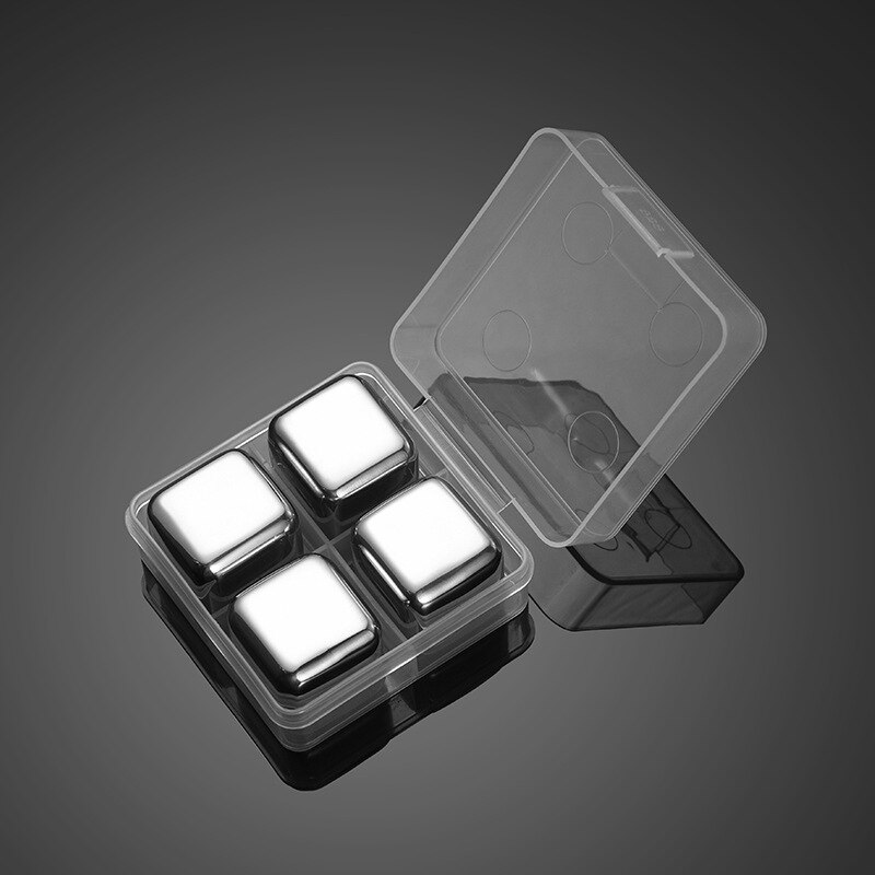 Reusable Stainless Steel Ice Cubes, Whiskey Stones, Whiskey Cubes Tray and Ice Tong Bundle: 4Pcs with box
