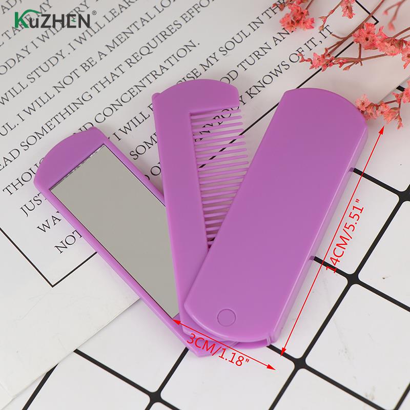 Folding Hair Brush Travel Hair Comb Portable Fold Hair Brush Mirror Compact Pocket Size Purse Travel Comb
