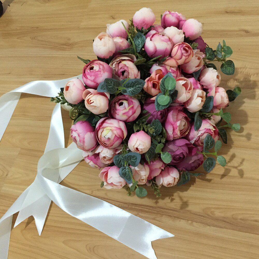 Bridal Bouquet Tea Rose Ribbon Pink Wedding Bouque... – Vicedeal