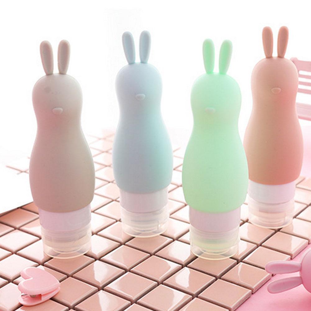 Botella vacía portátil de champú, Gel de ducha cosmético con forma de conejo y oso de dibujos animados, 90ml