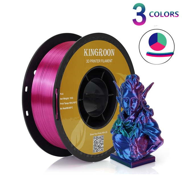 KINGROON-filamento de seda PLA de coextrusión tricolor, carrete de 1,75mm, 1KG (2,2 libras), plástico PLA de Triple color para impresora 3D y bolígrafo 3D: Marrón
