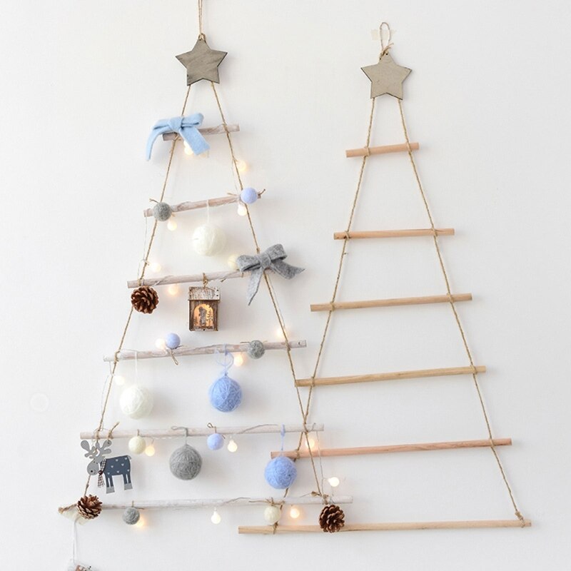 Nordic Stijl Diy Houten Kerstboom Kunstmatige Nep Kinderen Ornamenten Muur Opknoping Decoratie Voor Thuis Nieuwjaar