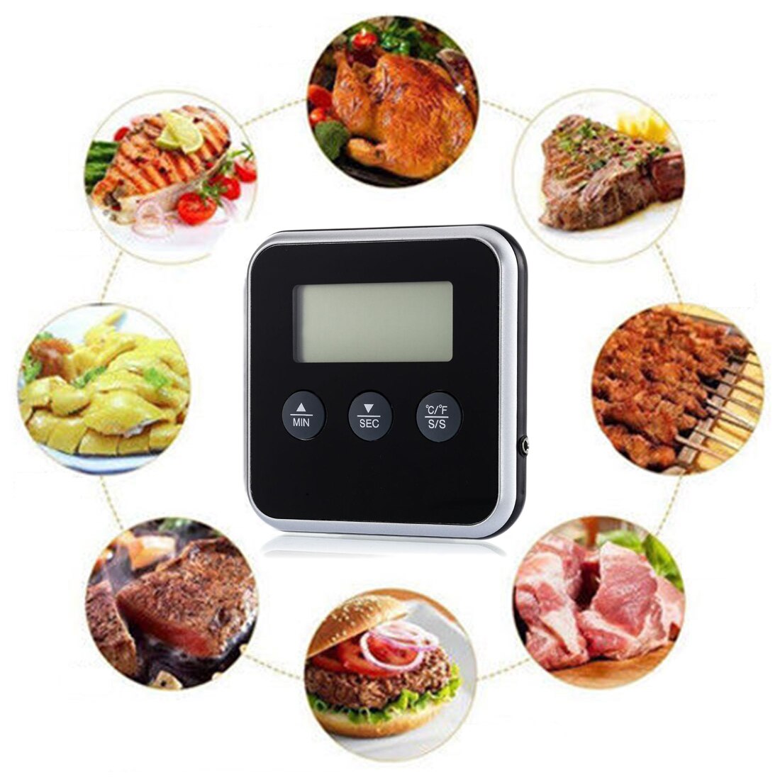 Timer Food BBQ Meat Thermometer Instant Read Digital Thermometer With Remote Probe Oven Temperature Gauge Alert