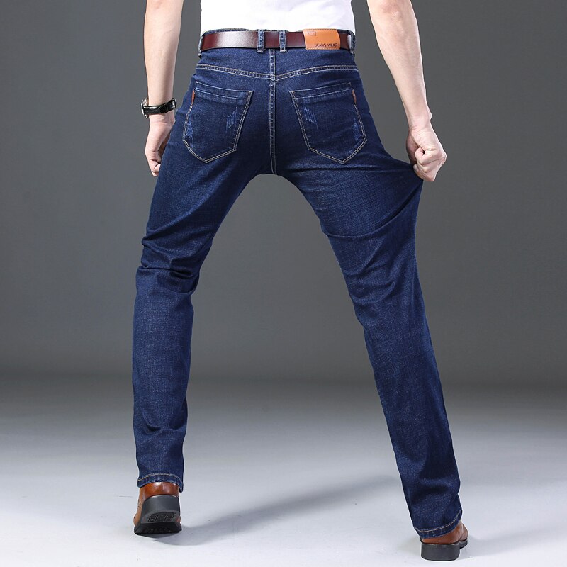Talvi mies farkut business casual farkkuhousut miesten siniset suorat farkut joustavat housut iso koko 29-35 38 40 42 44
