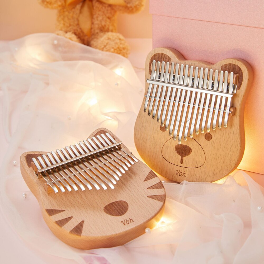 Kalimba Carimba de 17 teclas, Piano de pulgar de madera maciza completa de haya, Gato/oso, 17 llaves, instrumento Musical mbira, Piano de dedo de la mejor