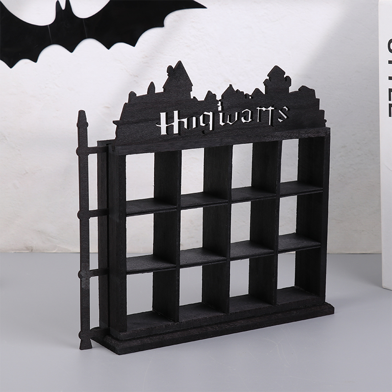 Vitrina de figuras de acción con tema de película de madera, estantes de exhibición coleccionables, estante para figuras, colección de gafas de chupito flotantes