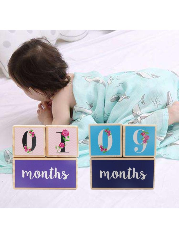 Wooden Baby Age Milestone Blocks Keepsake Baby Photo Prop Baby Educational Toy F3ME