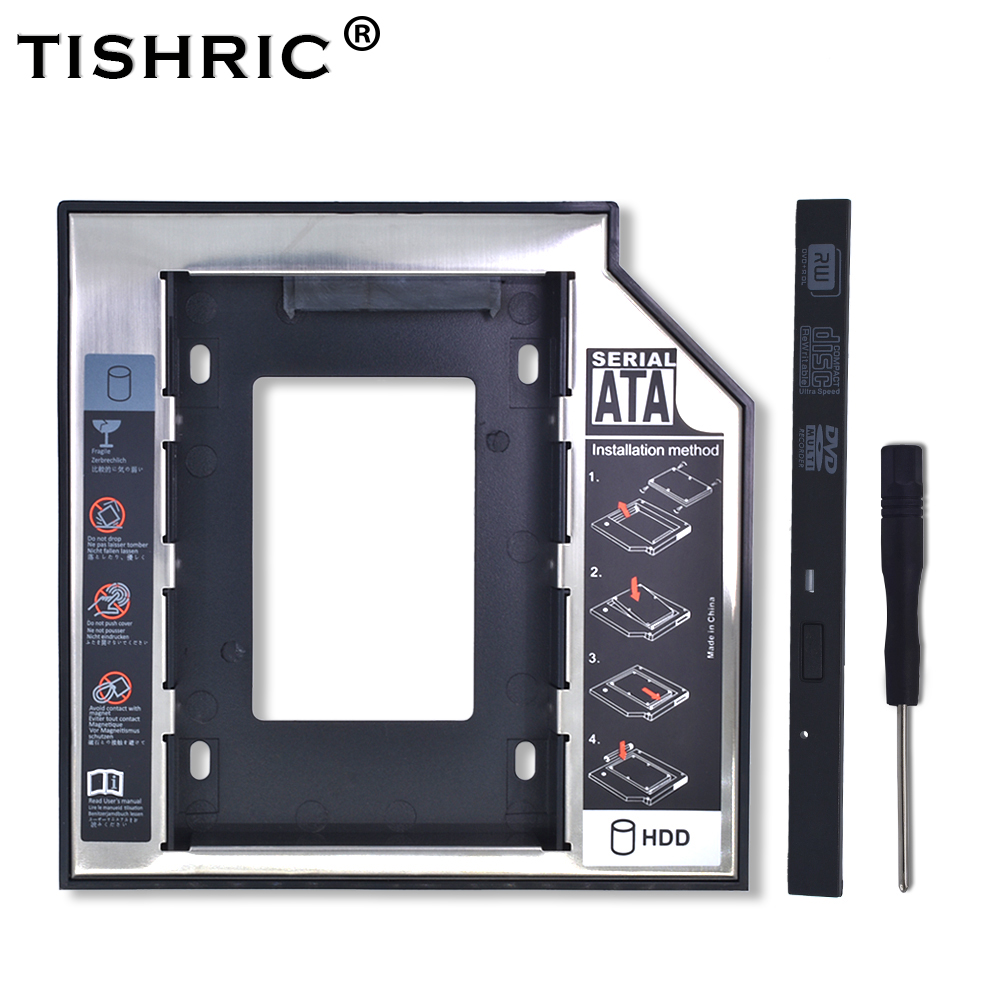 TISHRIC Plastic Aluminum Universal 9.5/12.7mm SATA 3.0 2nd HDD Caddy 2.5" SSD CD DVD to HDD Case Enclosure CD-ROM ODD Optibay: Gold
