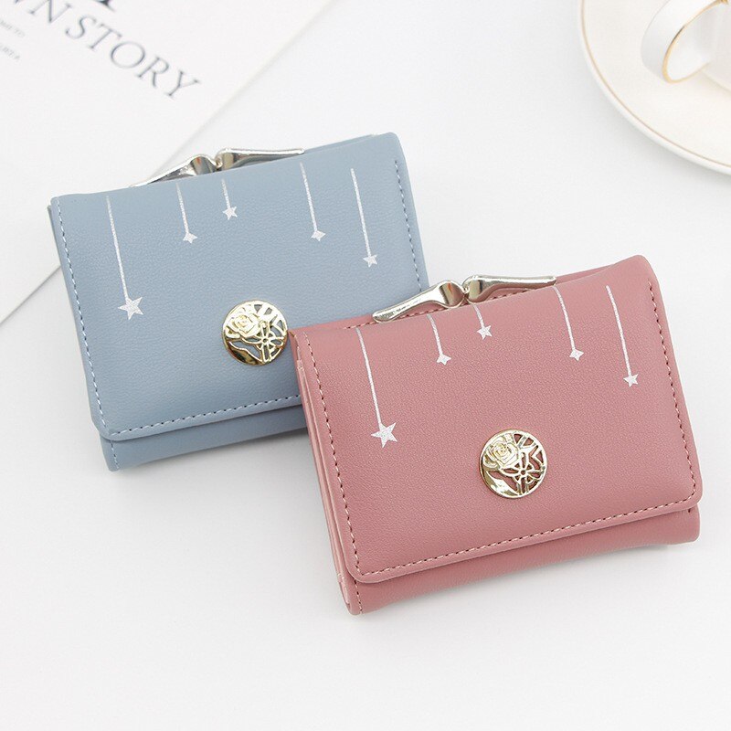 Kort damepung femtakket stjerneprintet lille møntpung kvindelig clutch mini læder kreditkortholder