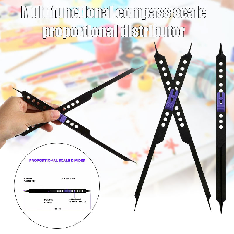 Divisor de escala proporcional de 10 pulgadas, herramienta de dibujo para artistas, Círculo de dibujo de plástico ajustable, brújula, instrumento de enseñanza