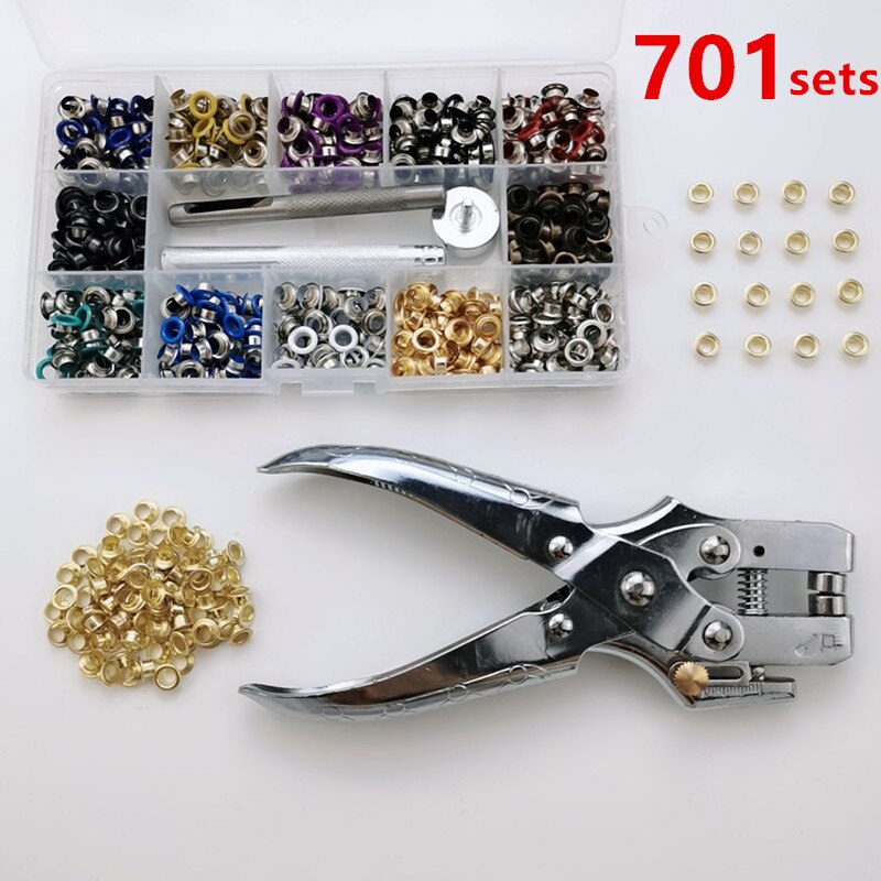 500 Sets Grommet Kit,Grommet Setting Tool Metal Eyelets Set with Install Tool Kit in Storage Box ,Leather Crafts DIY Projects: 701 Pcs