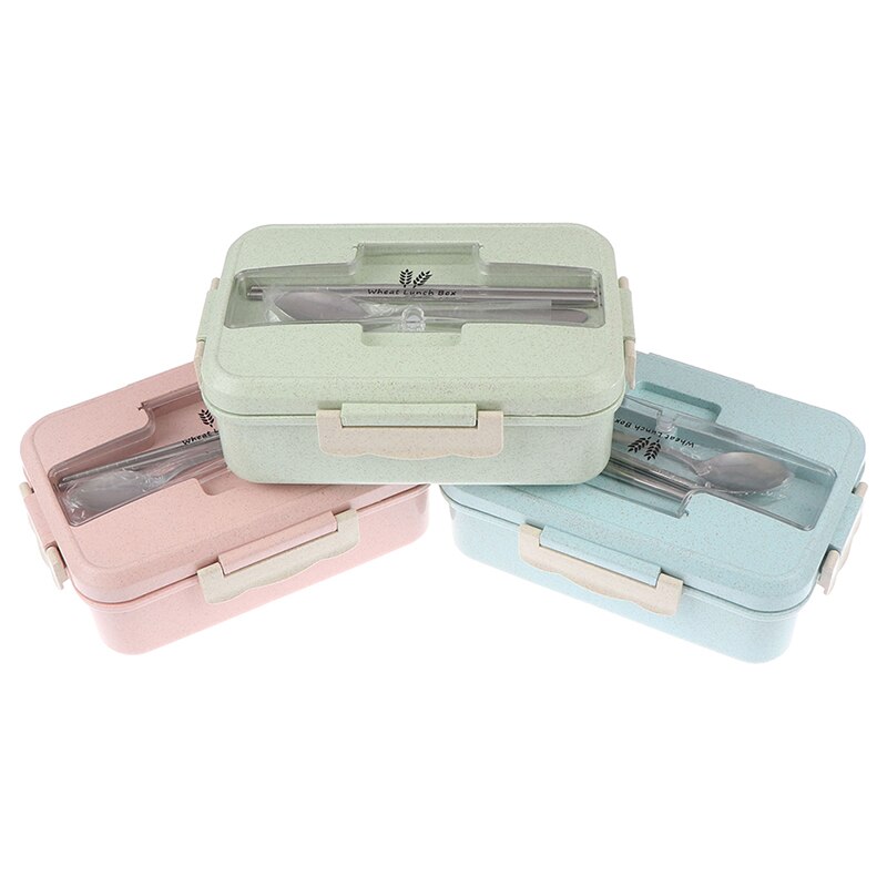 Wheat Korean Sealed Student Plastic Box for Food Lunch Box Food Container Bento Box Heated Lunchbox Kids Lunchbox Snack Straw
