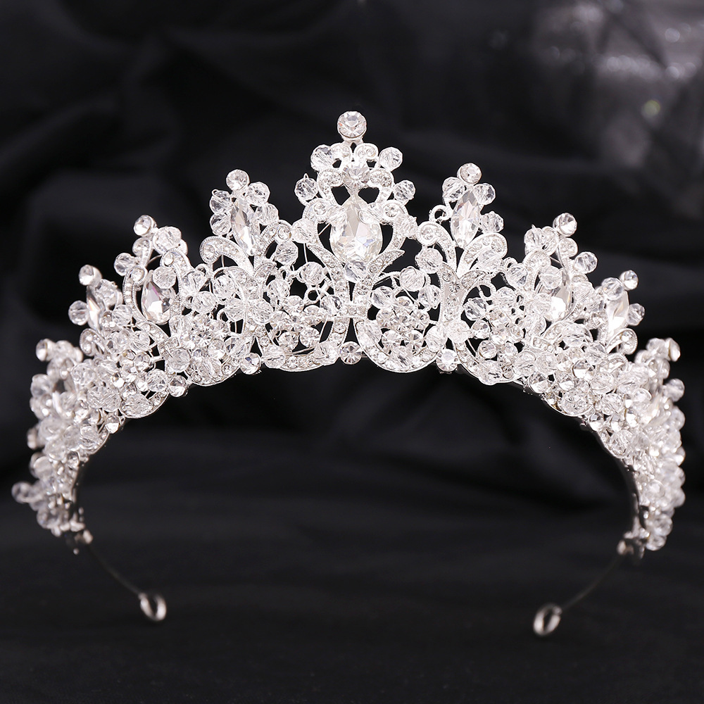 Corona de Tiara nupcial hecha a mano con cuentas de cristal rosa, diadema de diamantes de imitación, tocado Floral para desfile, accesorios para el cabello de boda: Color dorado