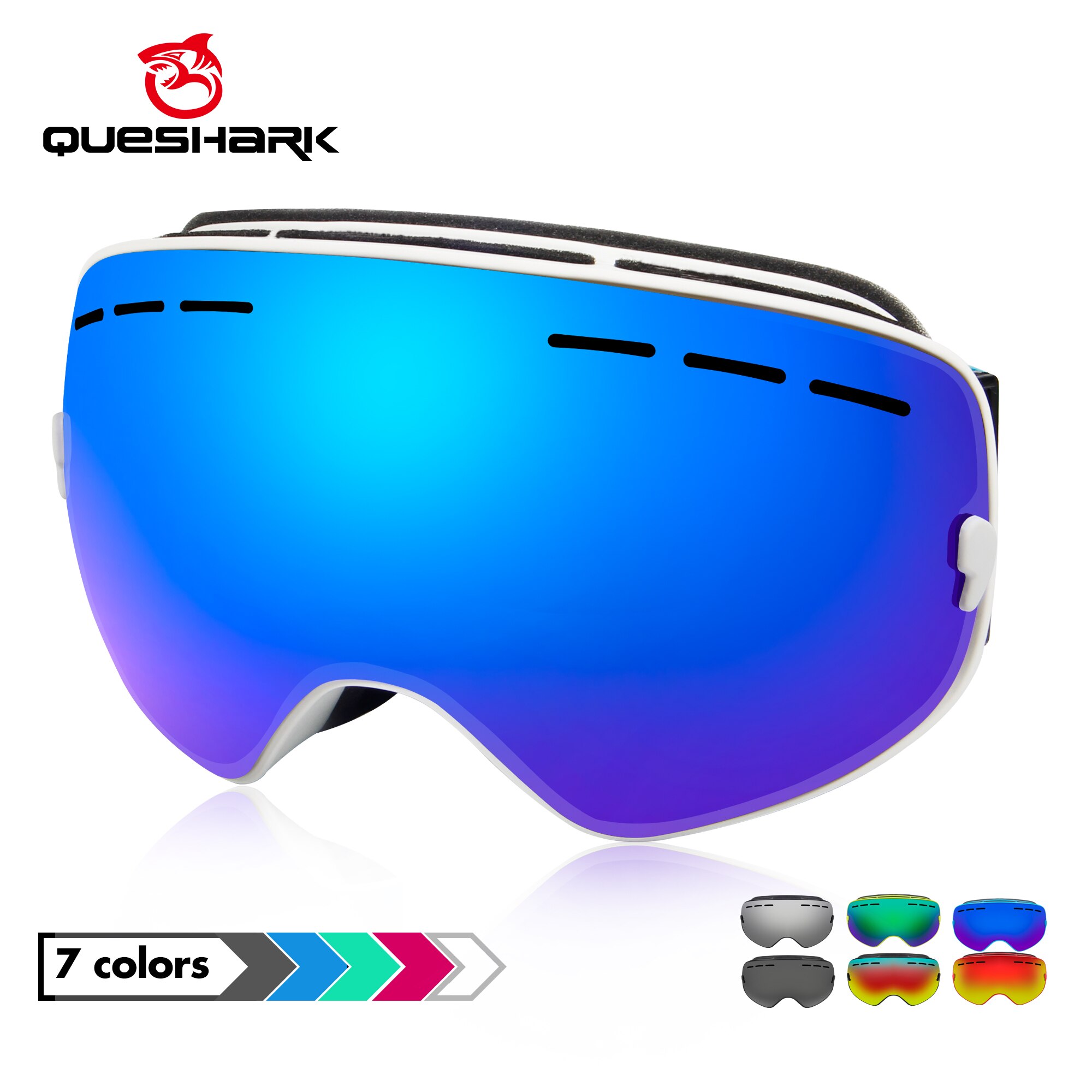 Queshark Mannen Vrouwen Skibrillen Dubbele Lagen UV400 Anti-Fog Grote Ski Masker Skiën Bril Sneeuw Snowboard Goggles Eyewear met Zak