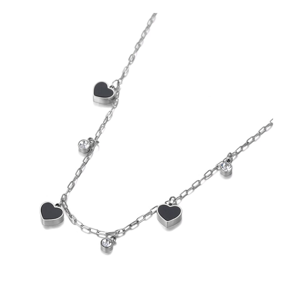 Lokaer Original CZ Crystal Heart Charm Pendant Necklace For Women Stainless Steel Bohemia Acrylic & Shell Choker Necklace N20144: Steel color