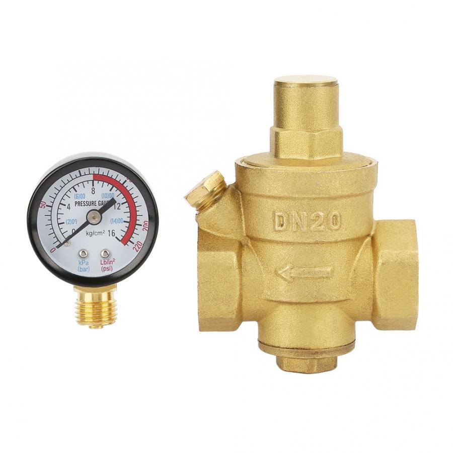 Adjustable Brass Water Pressure Regulator with Gauge Meter DN20