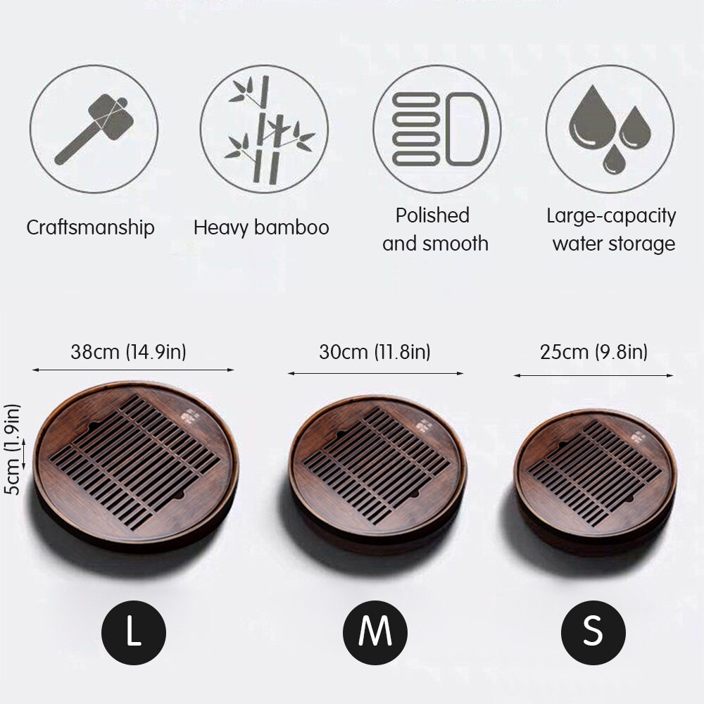 Bamboo Round Tea Tray Drainage Water Storage Tea Board Chinese Tea Tabl Tray For Tea Set Board For Kitchen Accessories