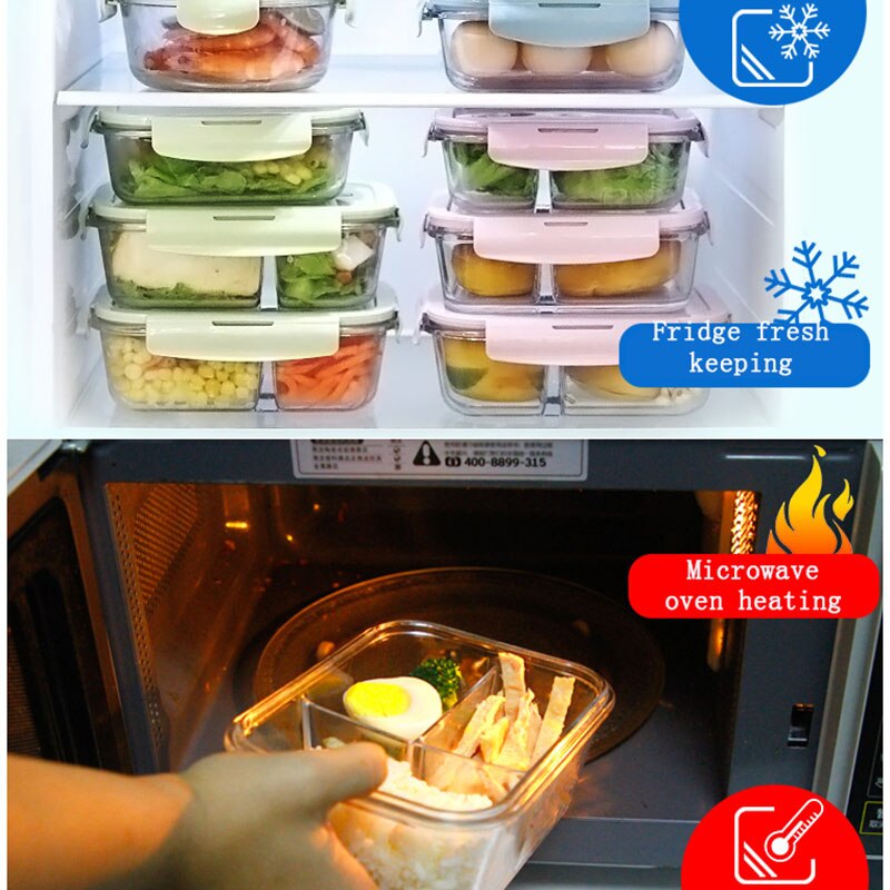 Leakproof Glass Lunch Box with Bag Microwave Oven Heating Refrigerated Sealed Food Container Transparent Food Bento Box for Kids