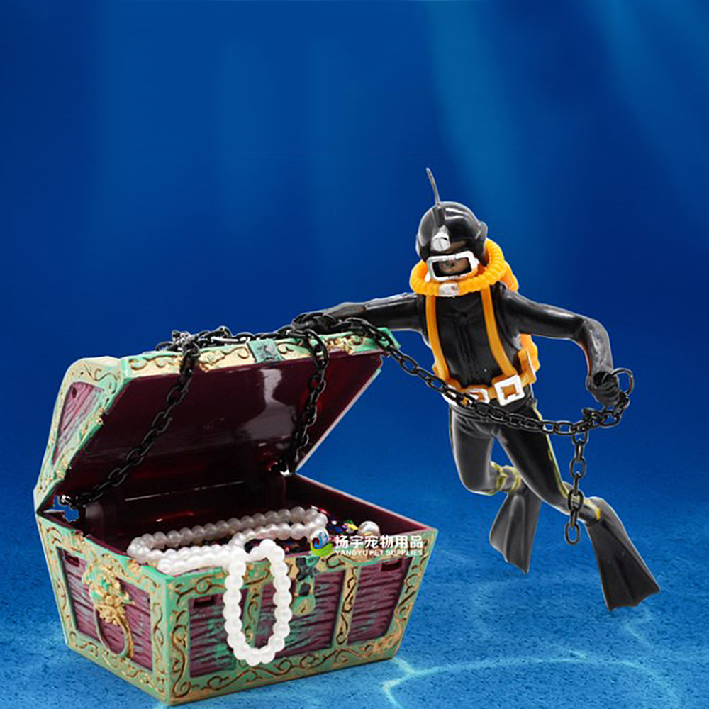 Aquarium Decoratie Drijvende Diver Ornament Aquarium Decoratie Met Bewegende Schat Borst Drijvende Diver Bubble Action