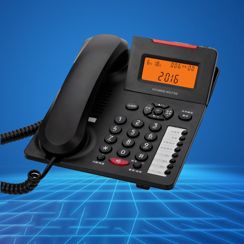 Desktop Corded Telephone Landline Phone with Caller ID, Mute, Voice Number Report, Calculator, Fast Dial Buttons, Orange Backlit