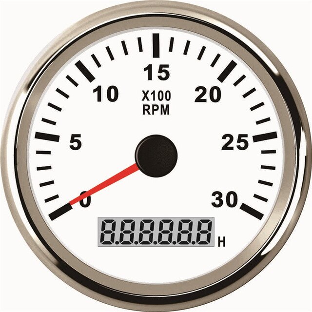 12V/24V Universal 85mm REV Counter with Hour meter Waterproof Tachometer 0-3000 RPM For Outboard Motor Boat Auto Gauge M16 M18: Silver White 3K RPM