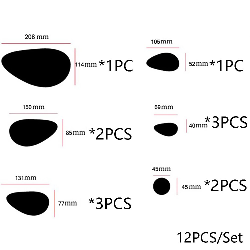 12Pcs Removable Self-adhesive Wall Stickers 3D Pebble Decals Mirror Surface Vinyl Mural Art Living Room Ornament Home Decoration