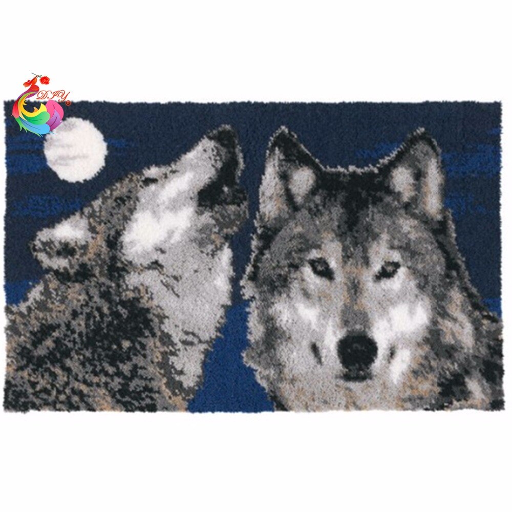 Kits de crochet à loquet pour adultes et enfants - Kit de fabrication de tapis avec toile imprimée ours et avion, tapis à l'aiguille, cadeau créatif, décoration d'intérieur, 52 x 35 cm