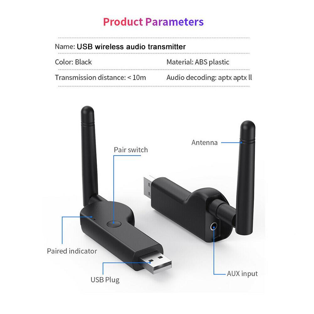 Bluetooth 5.2 Zender 3.5Mm Audio Zender Lage Lantency Draadloze Adapter Met Externe Antenne Voor Tv Pc Speaker