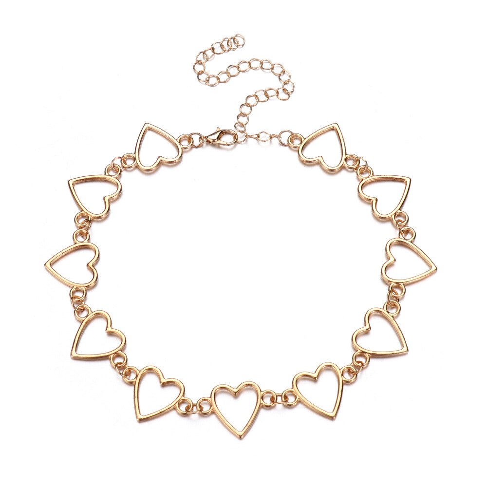 Hollow korean cute love heart choker necklace explanation girlfriend nice bicolor necklace jewelry collier femme 2022: Gold