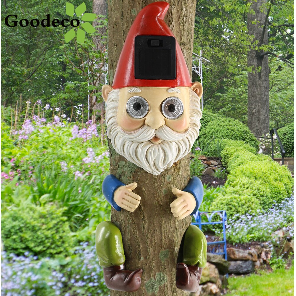 Goodeco Boom Decoratie Tuin Opknoping Beeldjes Outdoor Jardin Standbeeld Solar Gnome Sculptuur Boom Hugger Tuin Decor Ornament