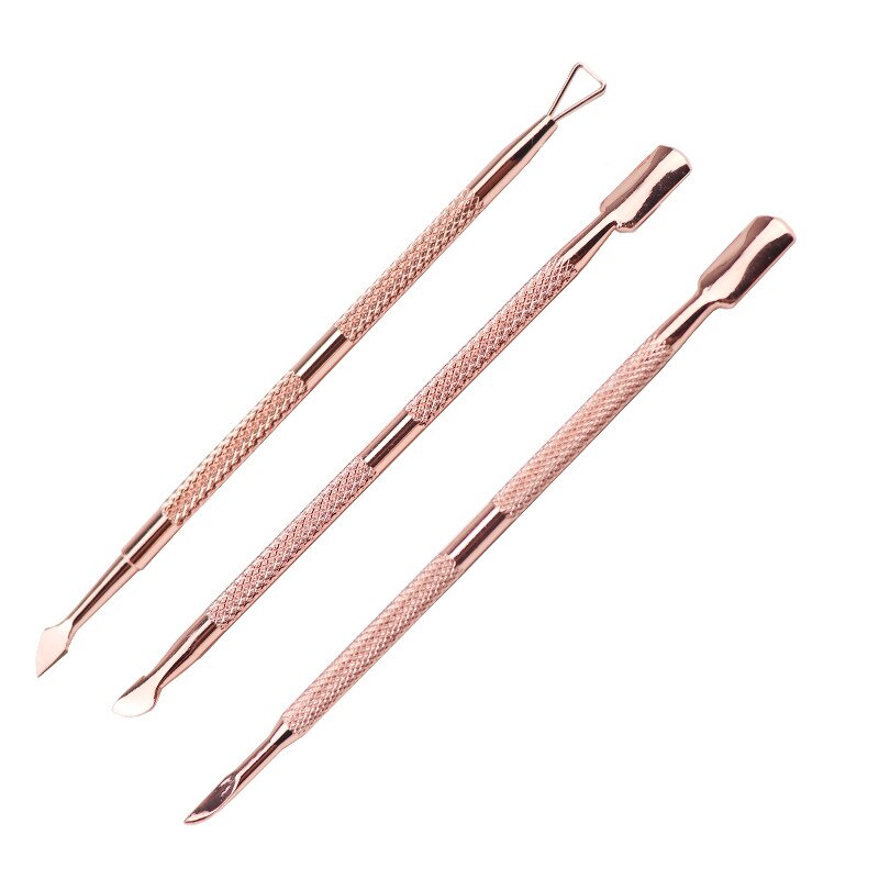 3Pcs Gold Rvs Cuticle Pusher Nail Art Pedicure Manicure Gereedschap Nagelvijl Dode Huid Push Cuticle Remover Nail pusher