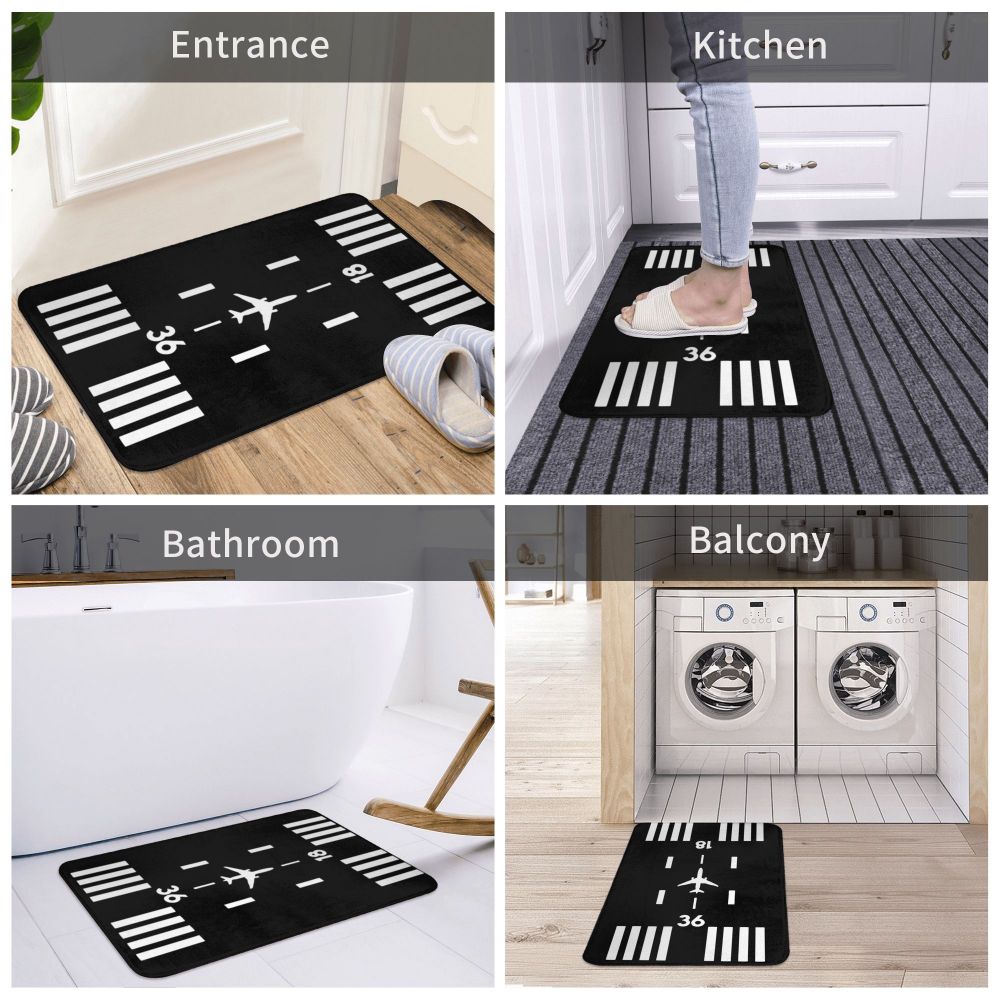 Airport Runway Doormat Flannel Bath Mat Anti-Slip Airplane Pilot Welcome Mats for Entrance Door Kitchen Toilet Entrance Mats