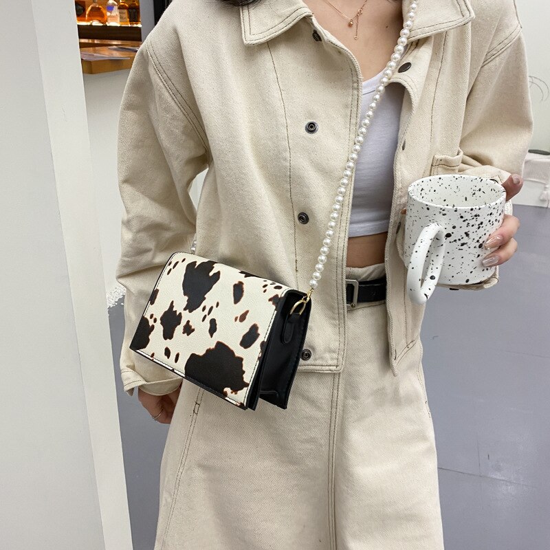 Fashionable Cow Grain Crossbody Bag For Women Solid Color PU Leather Casual Small Woman Top Handle Bags