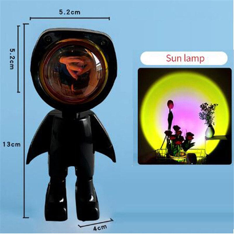 De Zon Nooit Sets Projector Lamp Robot Zonsondergang Projectie Nachtverlichting Zonsondergang Lamp Projector Led Night Verlichting Sfeer Licht: Black sun