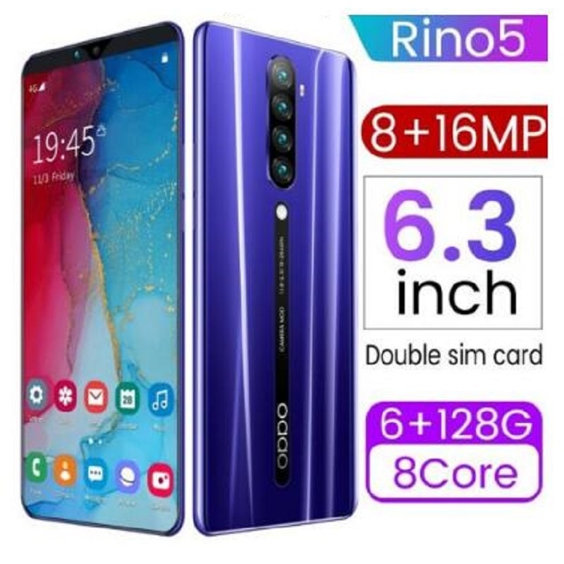 6.3 pouces Rino5 RAM 1GB + 8GB 2MP + 5MP ROM Smartphone Android double SIM téléphone portable