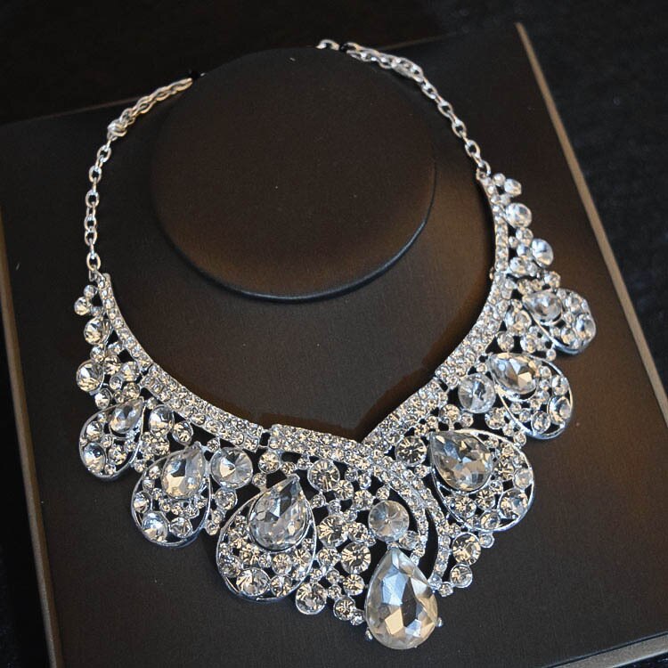 Set di gioielli da sposa di lusso con strass di grandi dimensioni Set di orecchini con collana placcati diademi di cristallo per accessori per capelli da sposa