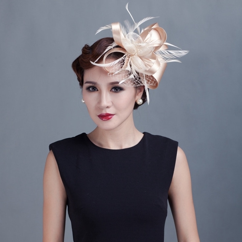 Women Cocktail Chic Fascinator Hat Church Headpiece Wedding Headwear Lady Party Formal Hair Accessories