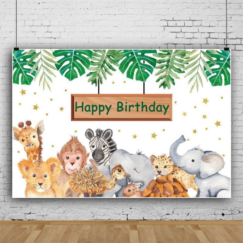 150x100cm Jungle Safari Animal Happy Birthday Backdrop Birthday Party Photo Background Wall Poster Party Backdrops for 1-9 Year: 4