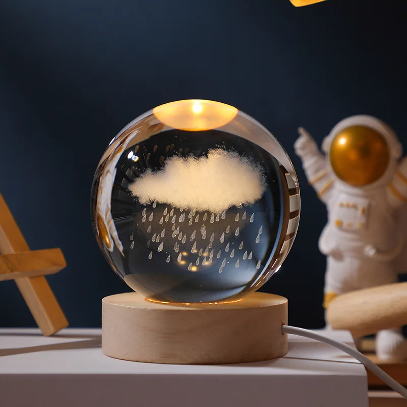 Bola de cristal de Luna 3D, sistema Solar de galaxia astronómica, bolas luminosas de Saturno, globo de cristal de nieve, luz nocturna, decoración de escritorio para el hogar: Amarillo claro