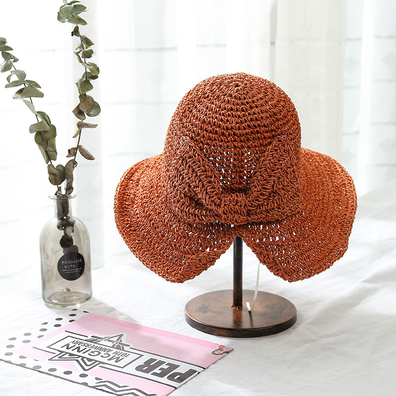 2022 Summer Big Bow Bucket Hats Women Korea Female Outdoor Travel Beach UV Proof Sun Protection Hat Fisherman Cap: 6