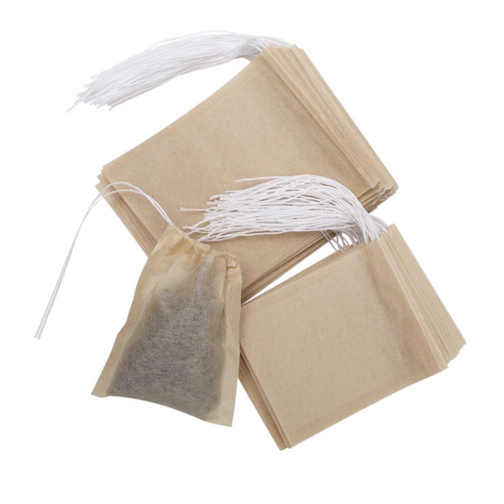 OUNONA 200pcs Drawstring Tea Bag Filter Paper Empty Tea Pouch Bags for Loose Leaf Tea Powder Herbs (White)
