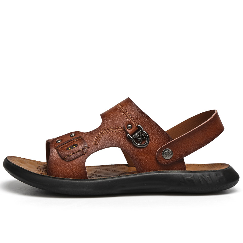 Ryggreim pu casual sandaliaer hombre slip-on flats tøfler platåsko menn sandaler solid plus size sandaler herresko: Brun / 6.5