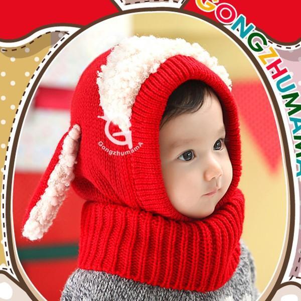 Winter Baby Hat and Scarf Joint With Dog Style Crochet Knitted Caps for Infant Boys Girls Children Kids Neck Warmer