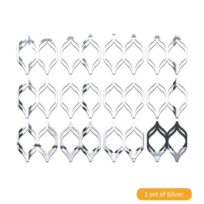 Pegatina de espejo de pared para decoración del hogar, papel tapiz de linterna de hueco para sala de estar, dormitorio, calcomanía de espejo acrílico, 12 unids/set por juego: Silver