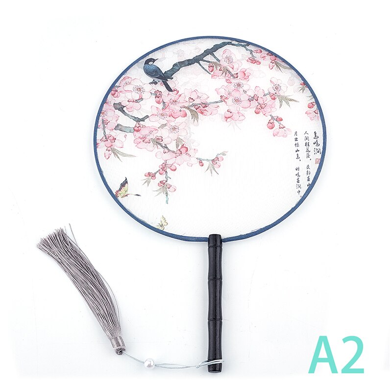 Éventail rond de Style chinois translucide, avec manche en bois, Portable, imprimé, Vintage, danse