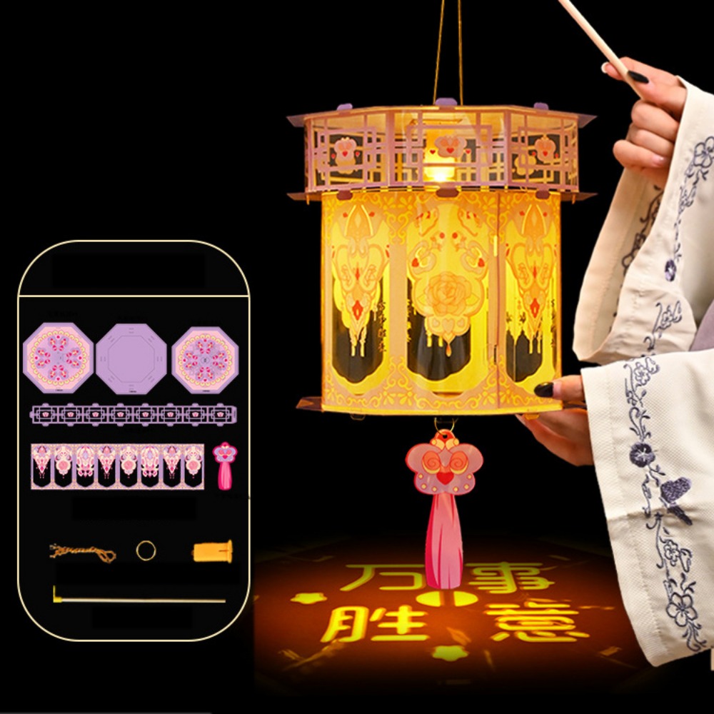 Cartoon Snake Year Lantern Handmade Chinese Style Portable Luminous Lantern Traditional PVC Projection Lantern Lantern Festival: Olive