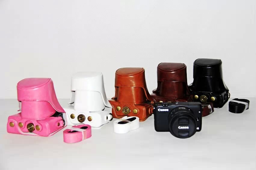 Funda de cuero PU para cámara Canon EOS M10 EOS M100 EOS M200, bolso de hombro protector con correa